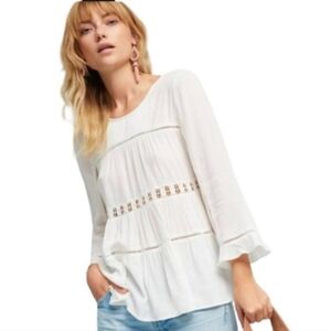 Anthropologie Maeve Laban White Swing Top Size Large